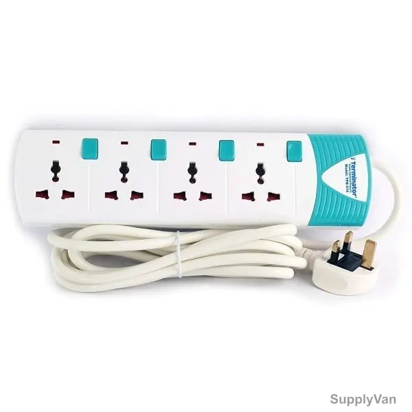 Terminator 4 Way Universal Extension Socket, 3M-TPB 514-3M, 250V, White