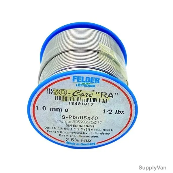 Felder Soft Soldering Wire, 18401017, Iso-Core RA, 1MM Dia, 227GM