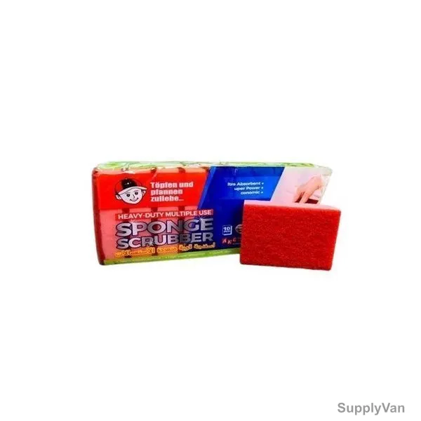 Akc Heavy Duty Multi-Purpose Sponge Scrubber, SP14R, 8.2CM Width x 12.2CM Length, Red, 10 Pcs/Pack