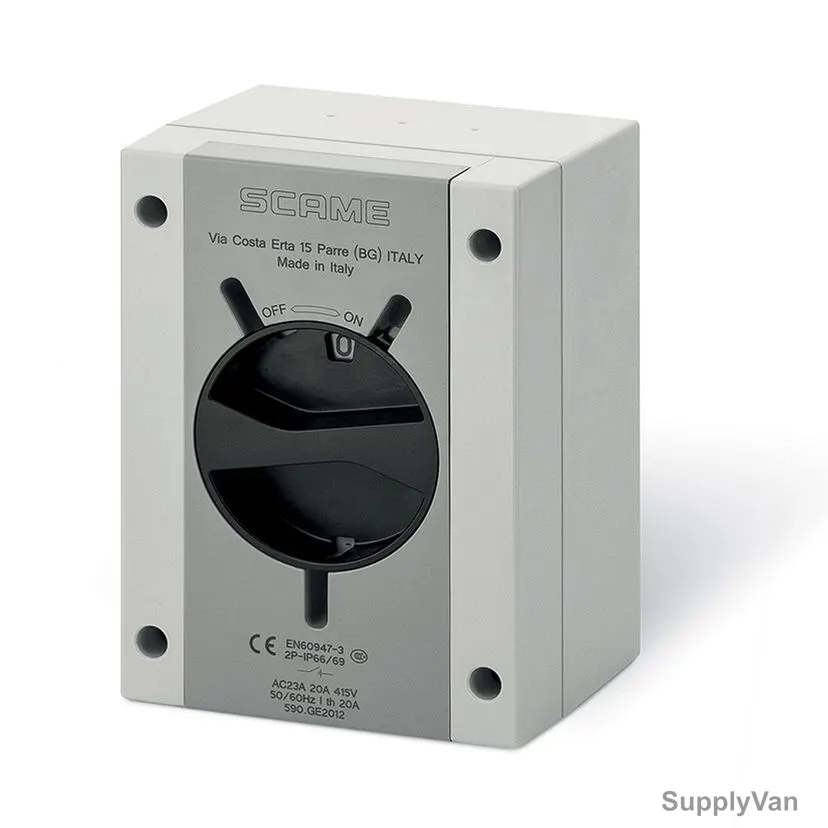 Scame Switch Disconnector, 590-GE2012, ISOLATORS-TP, IP66/IP69, 2 Pole, 690V, 20A, Grey/Black