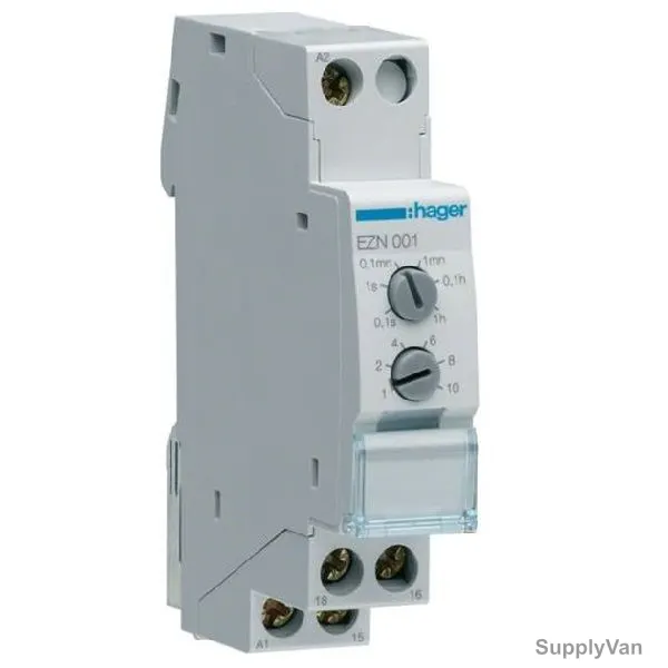Hager Delay On Timer, EZN001, 230V, 5A, 0.1 sec to 10 hrs