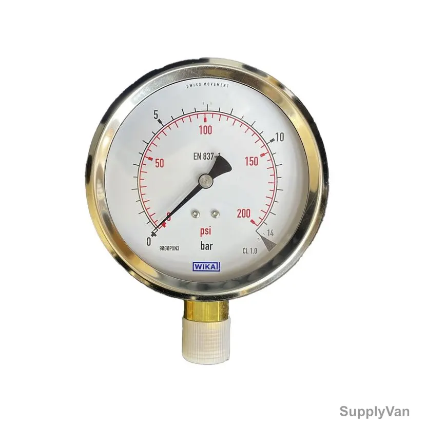 Wika Liquid Filled Bourdon Tube Pressure Gauge, 0-14 Bar