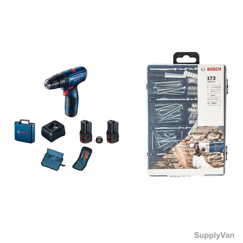 Bosch Professional Cordless Drill Driver With 173 Pcs Fixing Set, GSB-120-LI, 1500 RPM