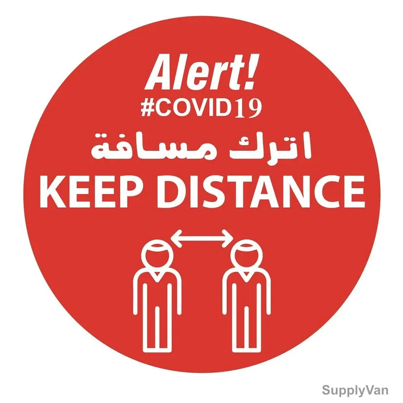 Warrior Keep Distance Social Distancing Sticker, 9153, Red, 30CM, English-Arabic, 10 Pcs/Pack — image 1