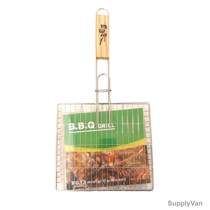 Akc Meat Grill Rack With Wooden Handle, BG13, Stainless Steel, S, Silver