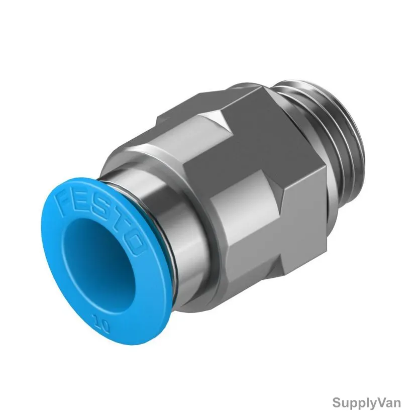 Festo Push-In Fitting, QS-G1-4-10, Stainless Steel/Brass, 14 Bar, G-1/4 Male Thread, 10MM Outer Dia
