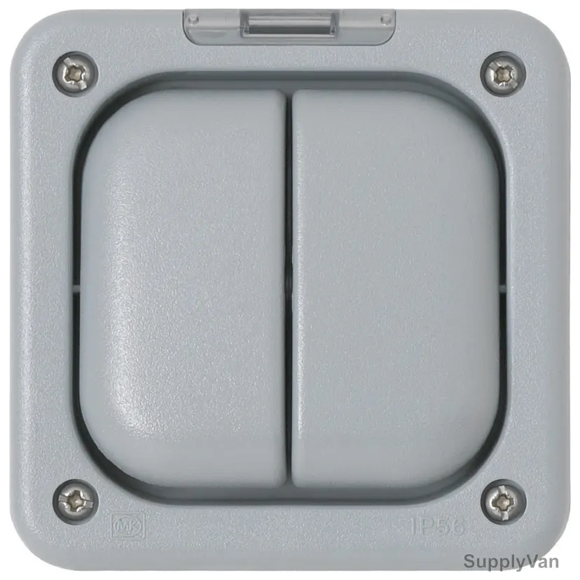 Mk Single Pole Waterproof Rocker Light Switch, K56402GRY, Masterseal Plus, Polycarbonate, IP66, 2 Gang, 10A, Grey — image 1