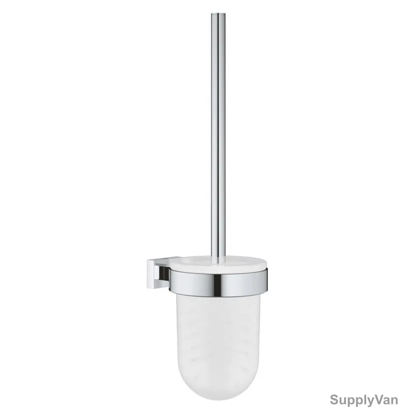 Grohe Toilet Brush Set, 40513001, Essentials Cube, Glass/Metal, 375CM Height, Starlight Chrome Finish — image 1