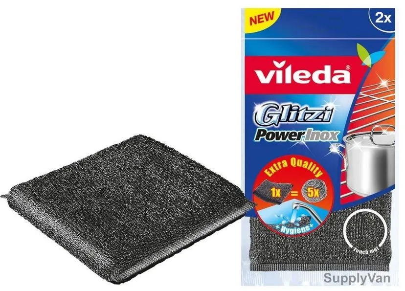 Vileda Inox Power Metallic Dish Washing Scourer, VLSC141659, Stainless Steel, PK2