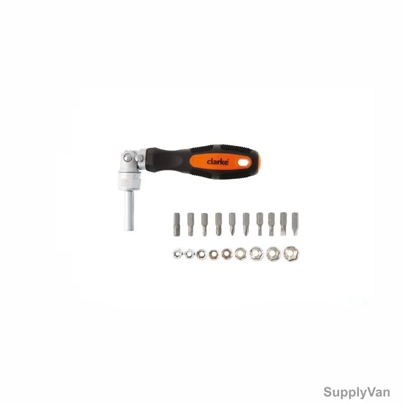 Clarke Ratchet Screwdriver and Bit Set, RSDS20C, 20 Pcs/Set