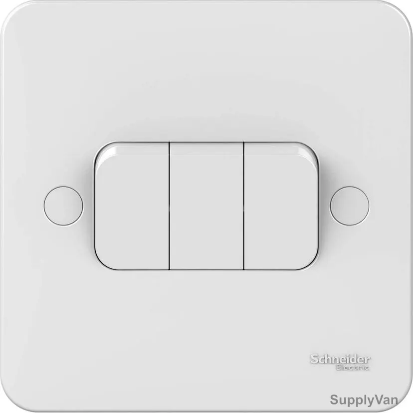 Schneider Electric Plate Switch, GGBL1032NIS, Lisse, 3 Gang, 10A, 230VAC, White