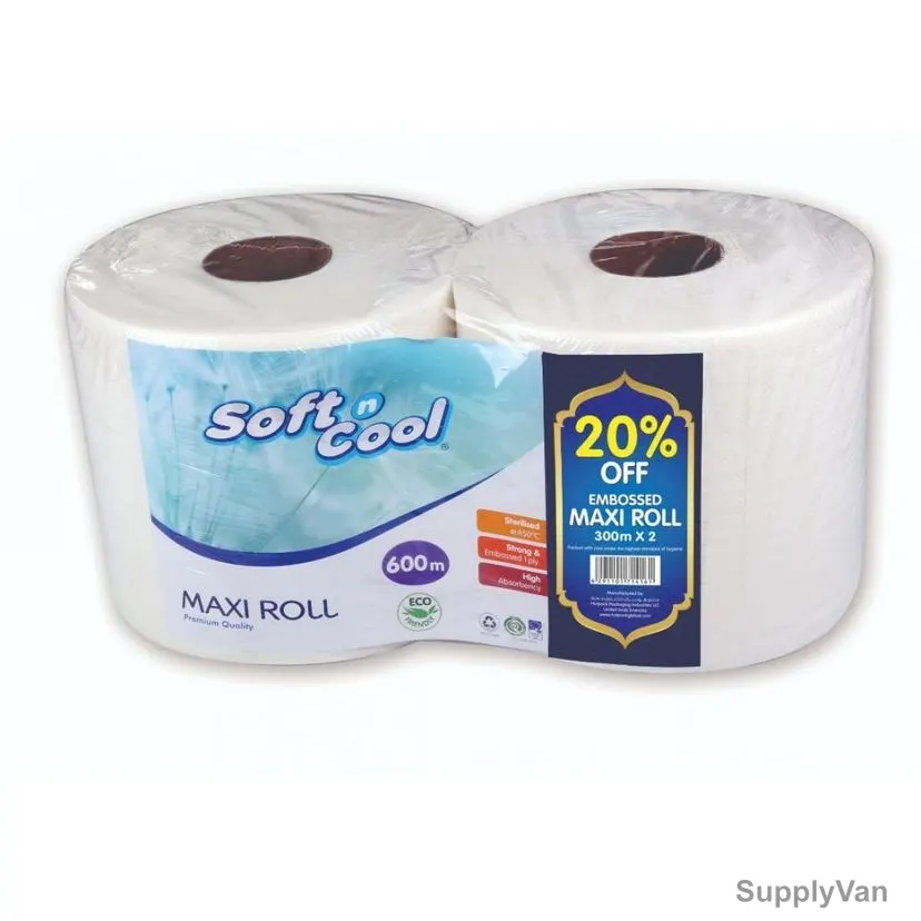 Hotpack Soft N Cool Twin Pack Maxi Roll, PASNCMR1WTP, 2 Ply, 600 Mtrs, 2 Pcs/Pack