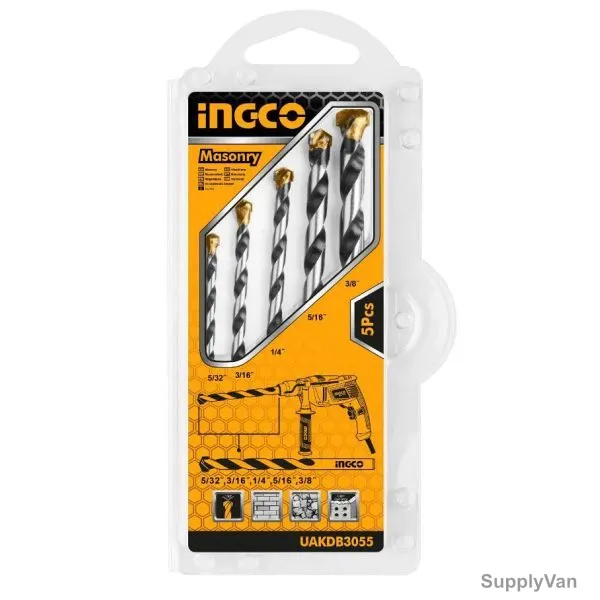 Ingco Masonry Drill Bit Set, AKDB3055, Steel, 5 Pcs/Set — image 1