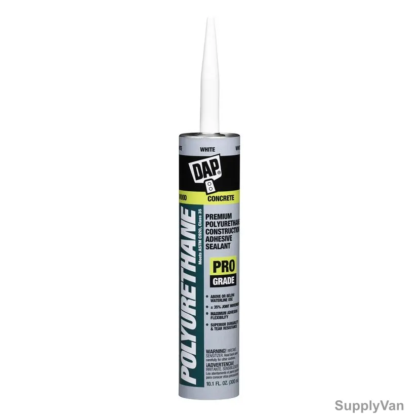 Dap Polyurethane Construction Adhesive Sealant, 18810, White, 10.1 Oz, 12 Pcs/Pack