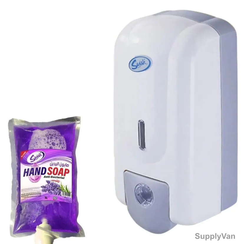 Swish Wall Mounted Manual Soap Dispenser With 1 Ltr Lavender Hand Wash Refill, 1000ML, White — image 1