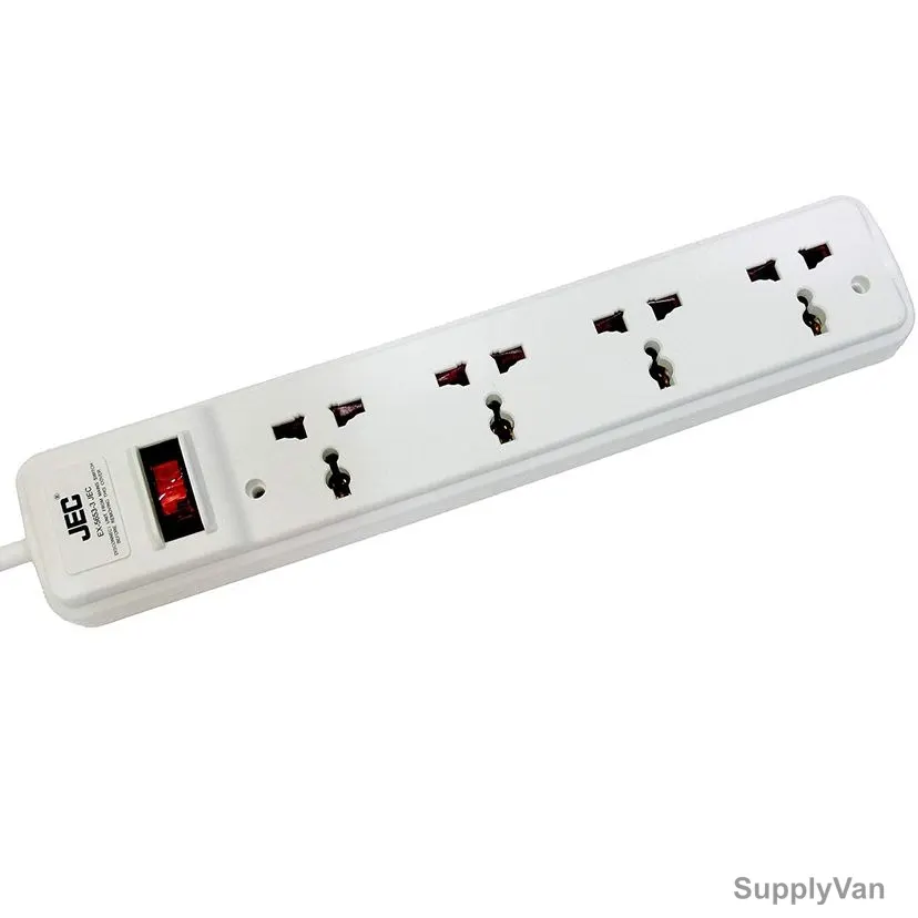 JEC Extension Socket, EX-5653-3, 250W, 4 Ways, 3 Mtrs, White