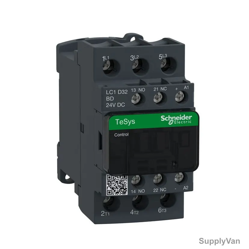 Schneider Electric Contactor, LC1D32BD, TeSys D, 3 Pole, 400VAC, 32A, 15kW, 1NO + 1NC