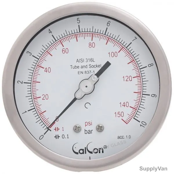 Calcon Pressure Gauge, CC18D, 100MM, 1/2 Inch, NPT, 0-10 Bar