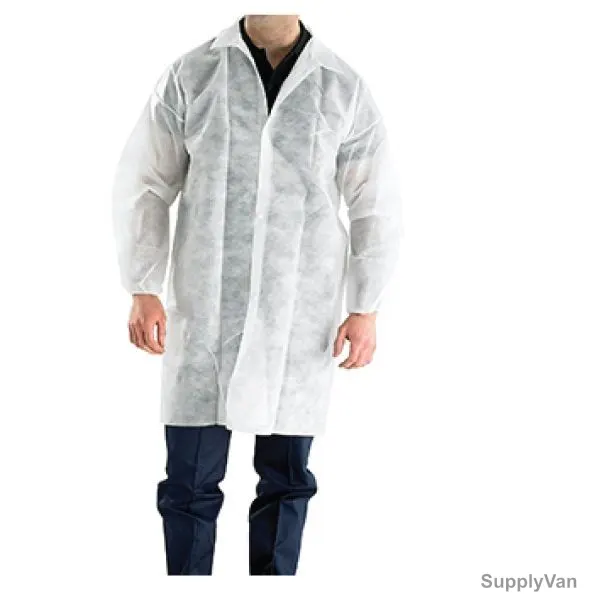 Hotpack Non-Woven Disposable Coat, Nwvc, L, White, PK50