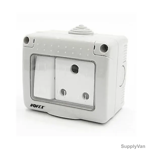 Novex Outdoor Switch Socket, NV429WP, Preston, Polycarbonate, 220-240V, IP55, 1 Outlet, 15A, Grey