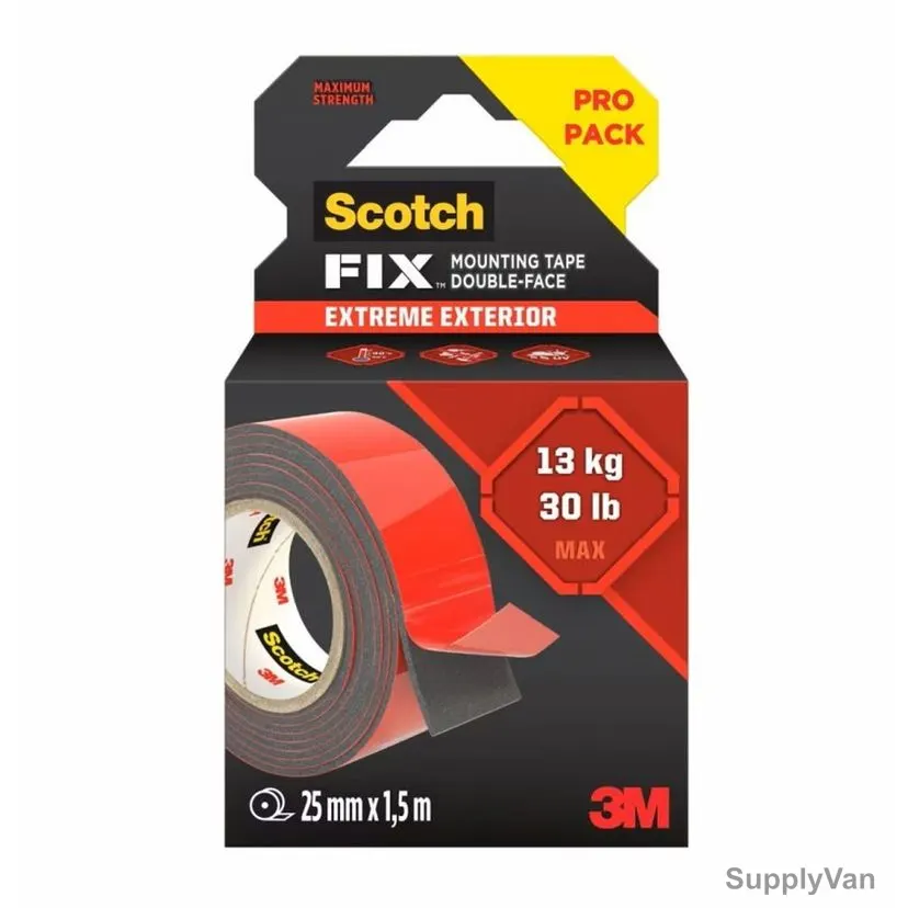 3M Scotch Fix Extreme Exterior Double Sided Tape, 25MM Width x 1.5 Mtrs Length, Black — image 1