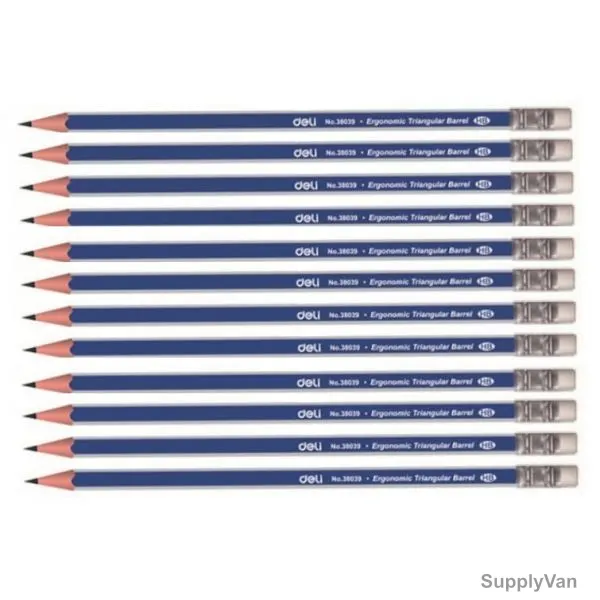 Deli Wooden HB Pencil With Eraser, E38039, Blue/Silver, PK12