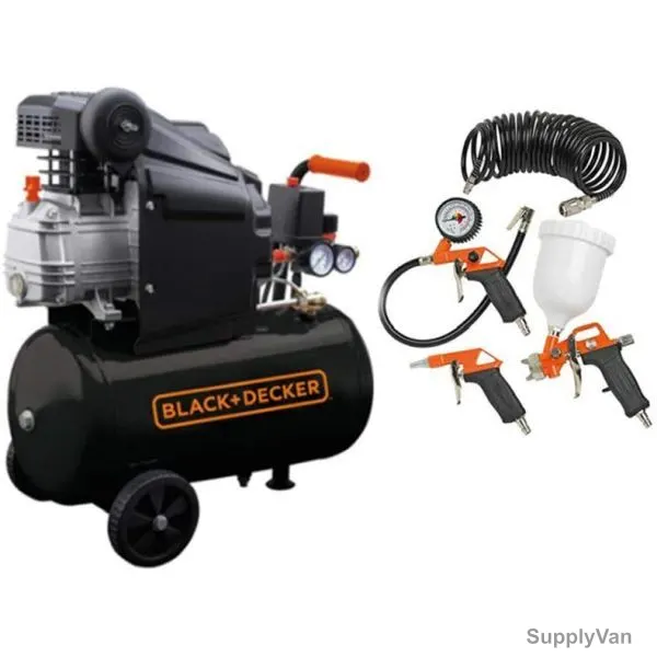 Black and Decker 24 Ltrs Air Compressor With 4 Pcs Air Tool Kit, BD205-24+KIT-4