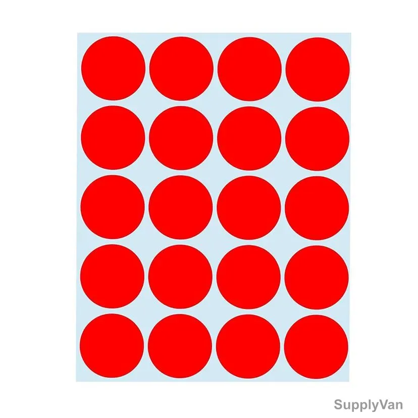 Fis Adhesive Label, Round, 25MM Dia, Red, 10 Sheets/Pack