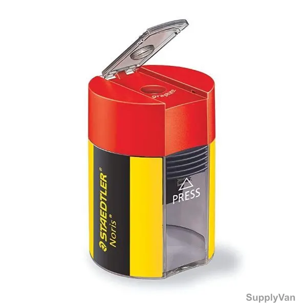 Staedtler Noris Tub Pencil Sharpener, ST-511-004, 1 Hole, Red/Yellow, 10 Pcs/Pack