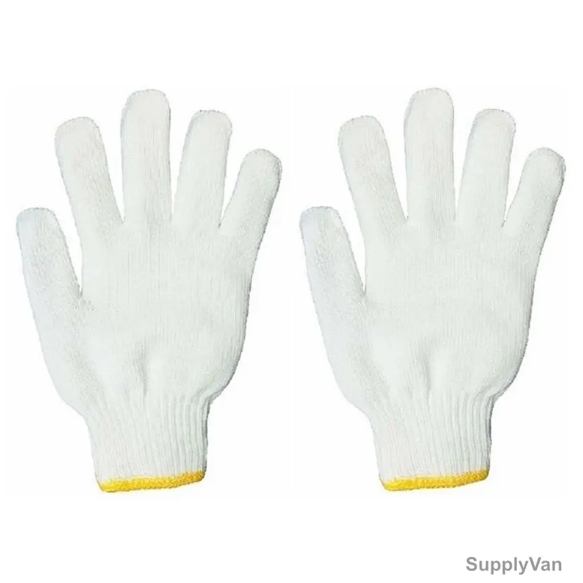 Knitted Gloves, YCG, Cotton, 600GM, Free Size, White, 12 Pairs/Pack — image 1