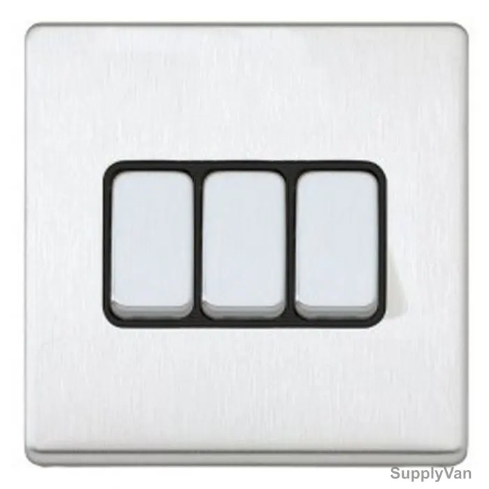 Mk Single Pole Electrical Plate Switch, K24373BSSB, Aspect, 3 Gang, 2 Way, 10A, Brushed Stainless Steel