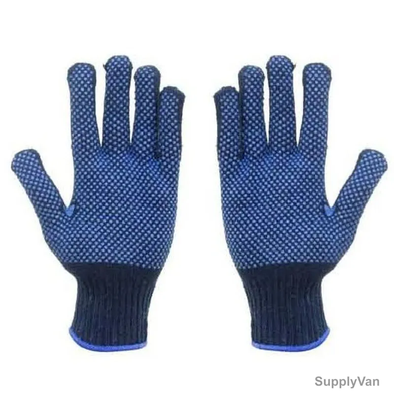 Apex Knitted Double Side Dotted Cotton Gloves, Free Size, Dark Blue