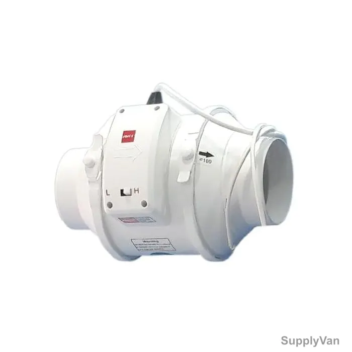 Novex Mix Flow Inline Duct Exhaust Fan, NV-IC4, Plastic, 200W, 800 RPM, 4 Inch Dia, White — image 1