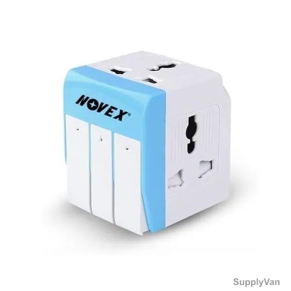 Novex 3 In 1 Universal Travel Adapter, N-D133-S, Plastic, 250V, 3250W, 3 Way, 13A, White/Blue — image 1