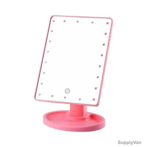 Pedestal LED Makeup Mirror, Rectangular, 22 LED, Pink