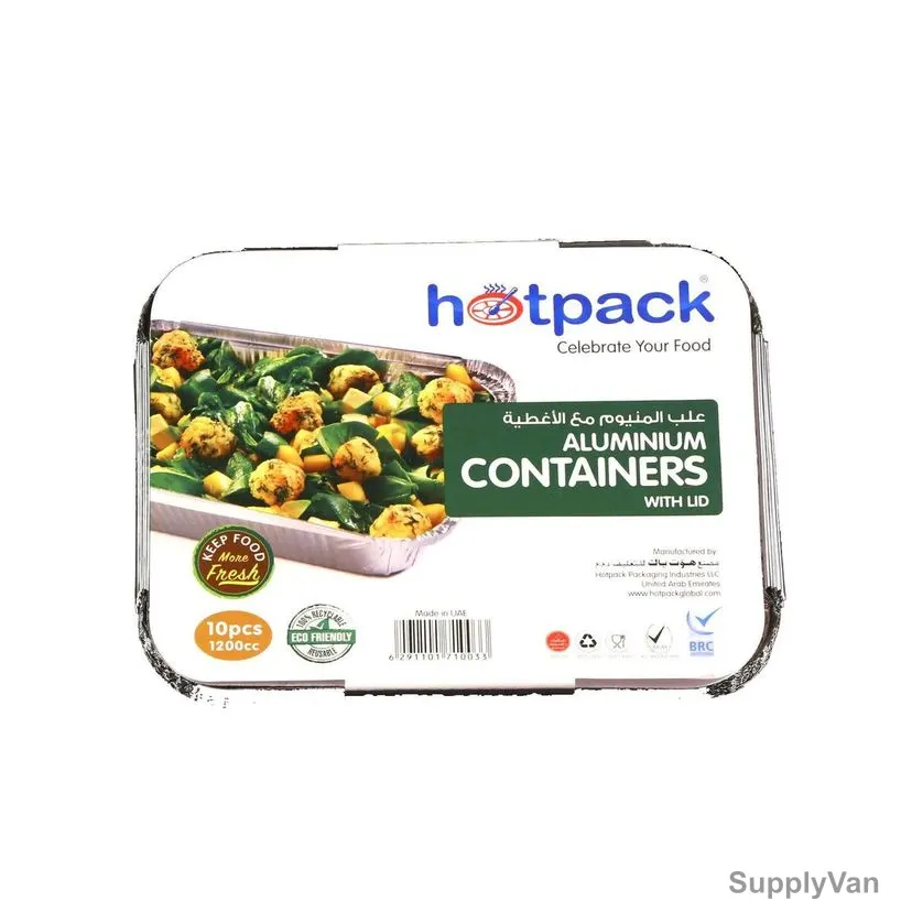 Hotpack Disposable Aluminium Container With Lid, HSM83120, Rectangular, 1200CC, Silver, 10 Pcs/Pack