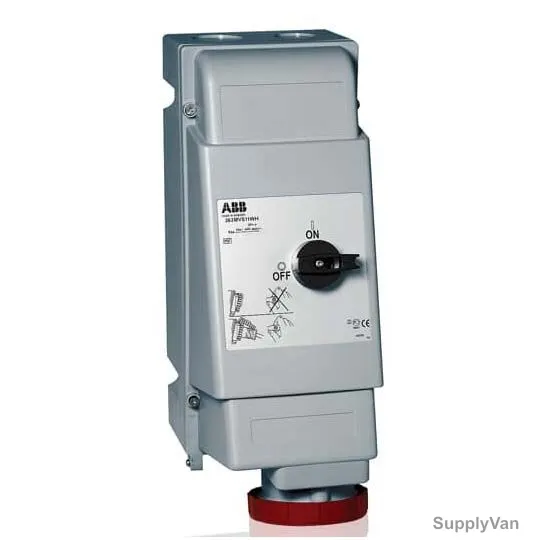 Abb Heavy Duty Vertical Switched Interlocked Socket, 363MVS6WH, 380-415V, IP67, 63A, 3P+E, Red