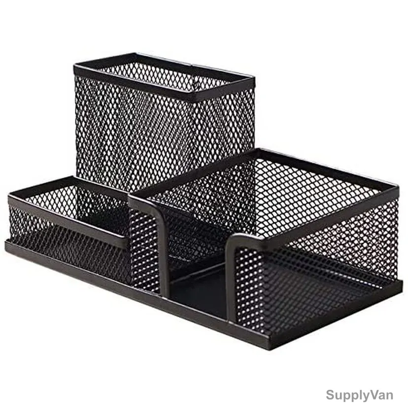 Deluxe 3 In 1 Desk Organizer, A108, Metal Mesh, Black