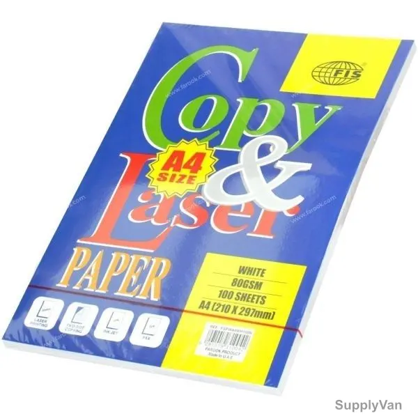 FIS Copy and Laser Photocopy Paper, FSPWA4WH100N, Paper, 80 GSM, 100 Sheets, A4, White, PK100