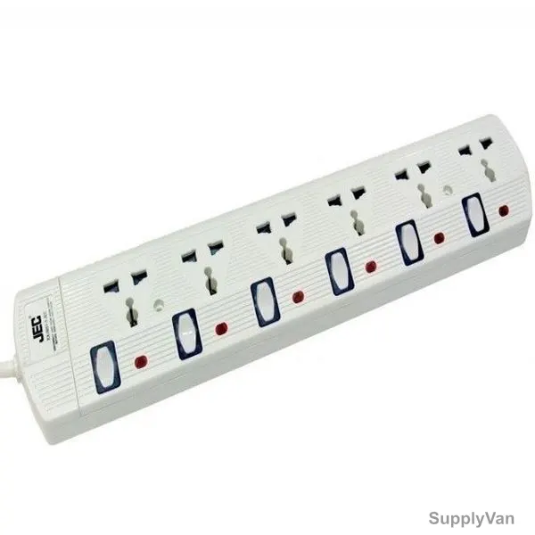 JEC 6 Way Extension Socket, EX-5651-3, 3 Mtrs, White