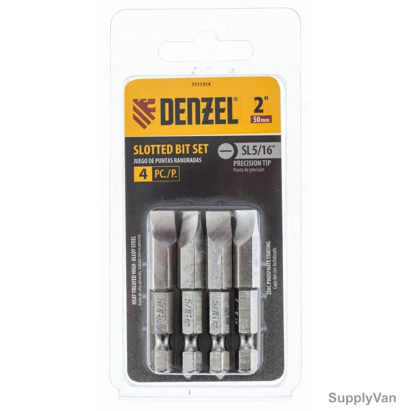 Denzel Slotted Screwdriver Bit, 7711314, SL5/16 x 2 Inch, 4 Pcs/Pack — image 1