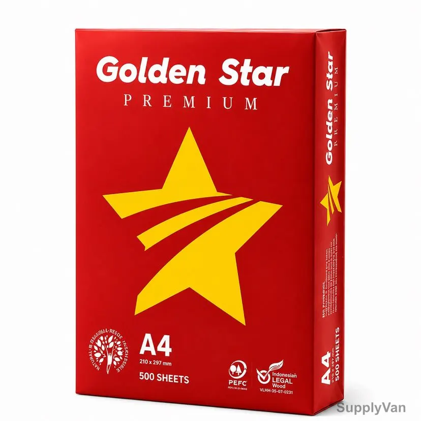 Golden Star Premium Copier Paper, A4, 80 GSM, 500 Sheets, White, 5 Ream/Box