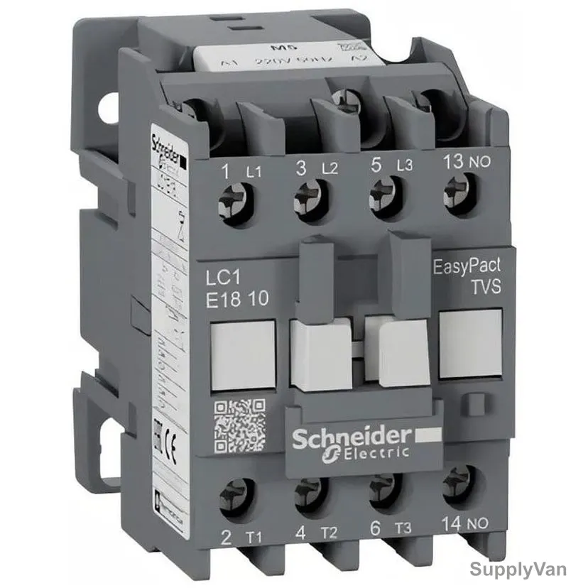 Schneider Electric Contactor, LC1E1810M5, 3 Pole, 7.5kW, 400VAC, 18A, 220V AC Coil, 1NO