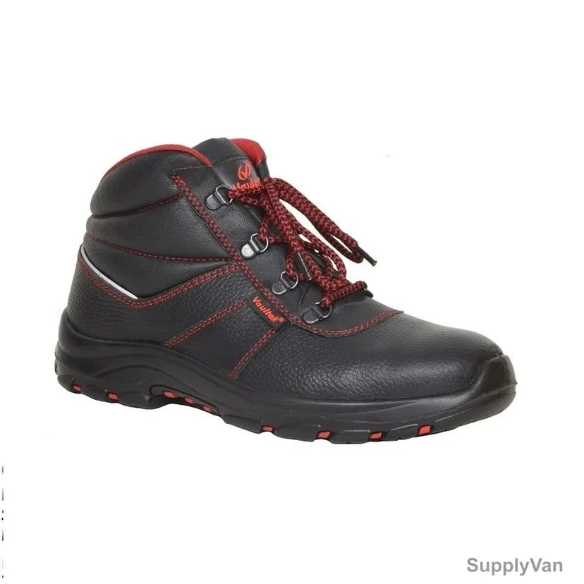 Vaultex Steel Toe High Ankle Safety Shoes, MDJ, Genuine Leather, S3 HRO, Size38, Black