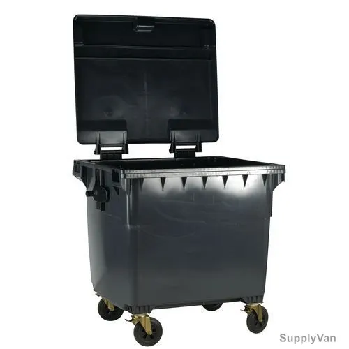 Brooks Outdoor Waste Bin With 4 Wheels, BKS-WB-396, HDPE, 1100 Ltrs, Black