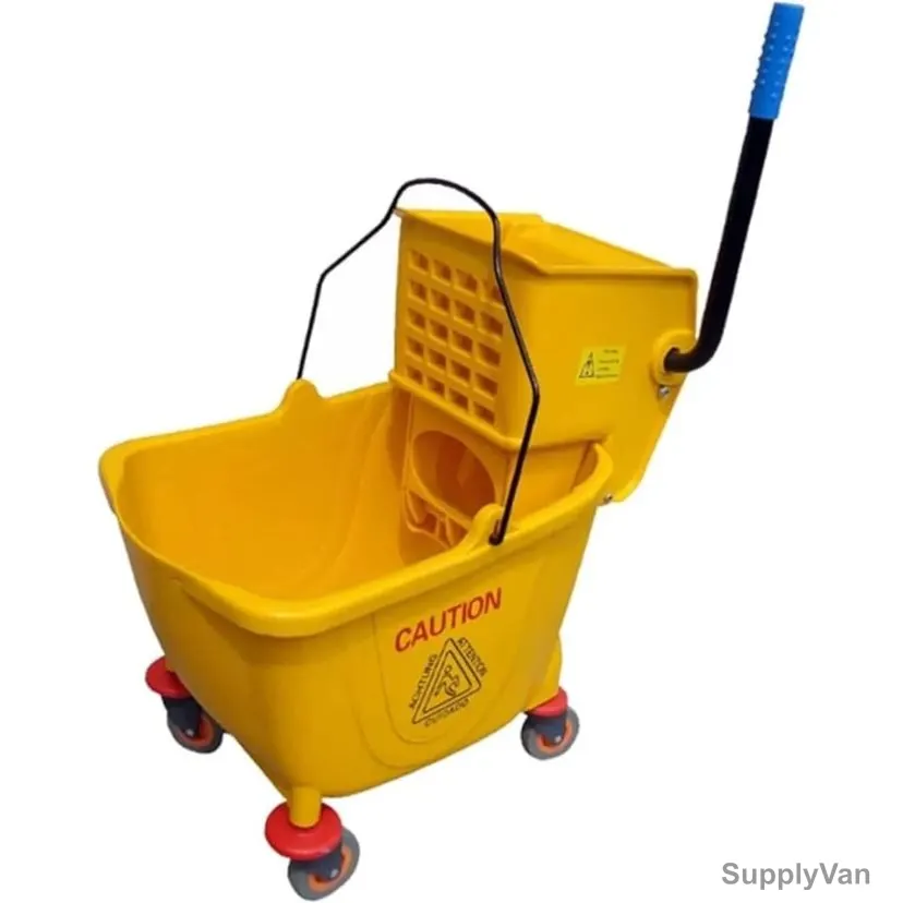 Swish Commercial Cleaning Mop Bucket Trolley With Wheels and Deluxe Wringer, Plastic, 32 Ltrs, Yellow