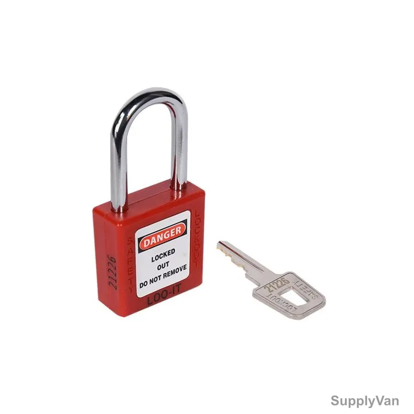Loq-It Contractor Lockout Padlock, PD-LQRDKDS38, Nylon and Chrome Plated Steel, 38 x 6MM, Red