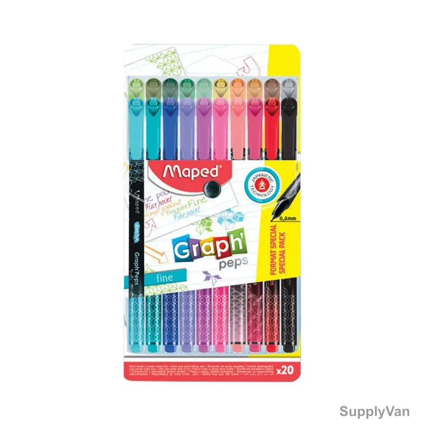 Maped Fineliner Pen, MD-749052, GraphPeps Deco, 0.4MM Tip, Assorted Colors, 20 Pcs/Set
