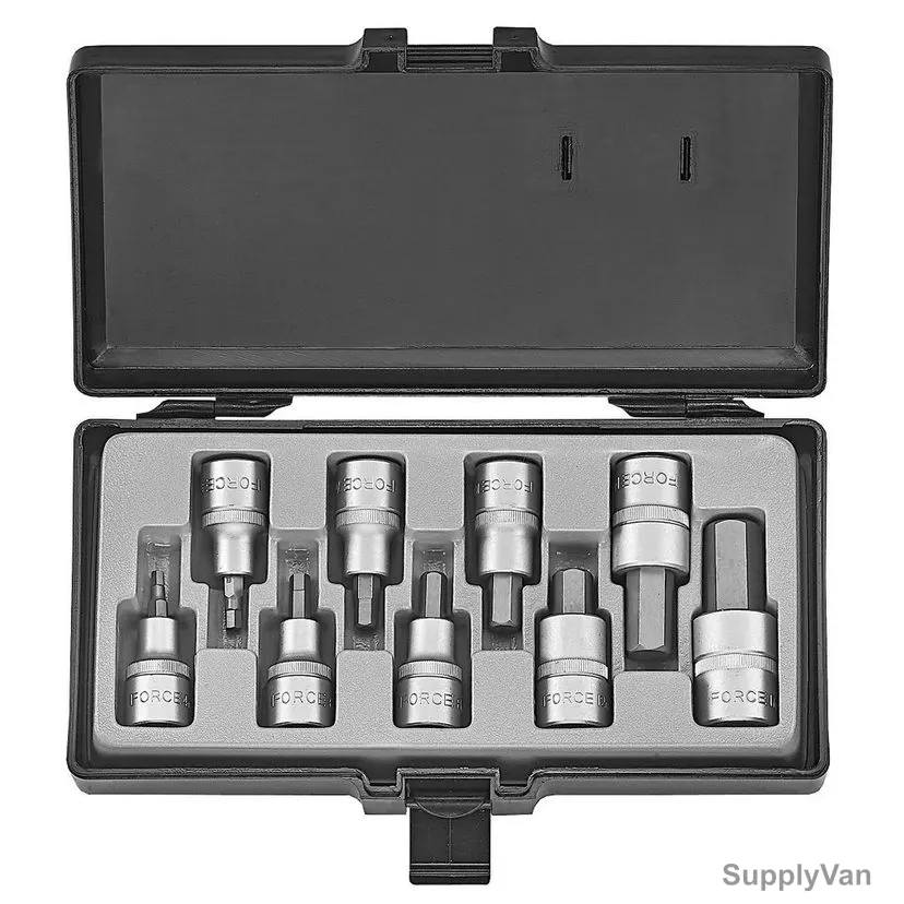 Force Hex Socket Bit Set, 4101, 1/2 Inch Drive, 9 Pcs/Set