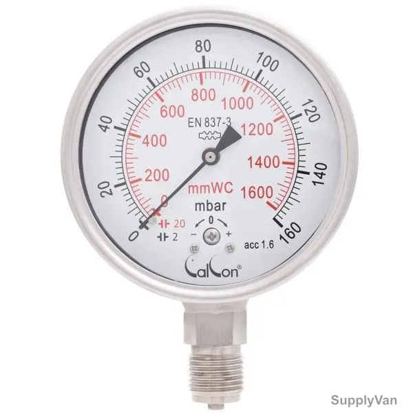 Calcon Capsule Pressure Gauge, CC918A, 100MM, 1/2 Inch, BSP, 0-160 Mbar